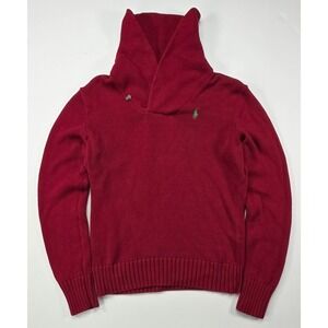 Ralph Lauren Sport Red Shawl Collar Sweater Women L Preppy Pullover Y2K Vintage